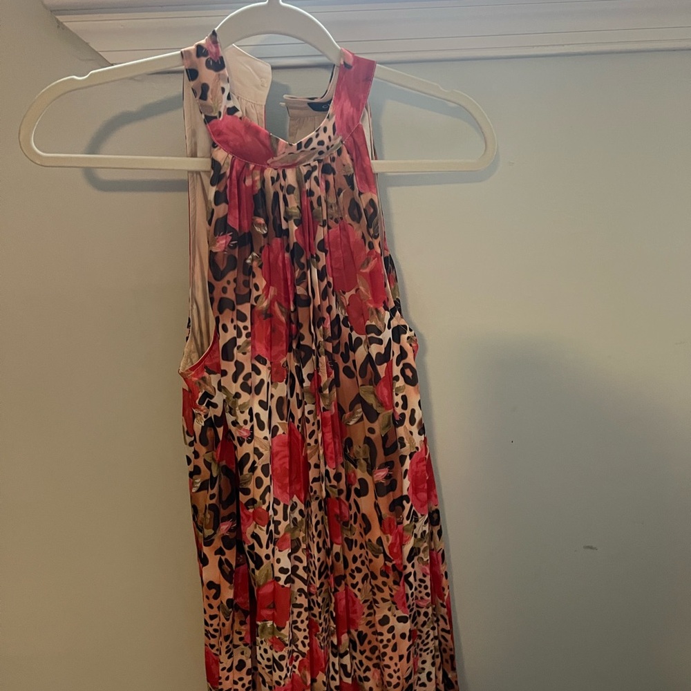 Floral and Leopard Print Sleeveless Dress